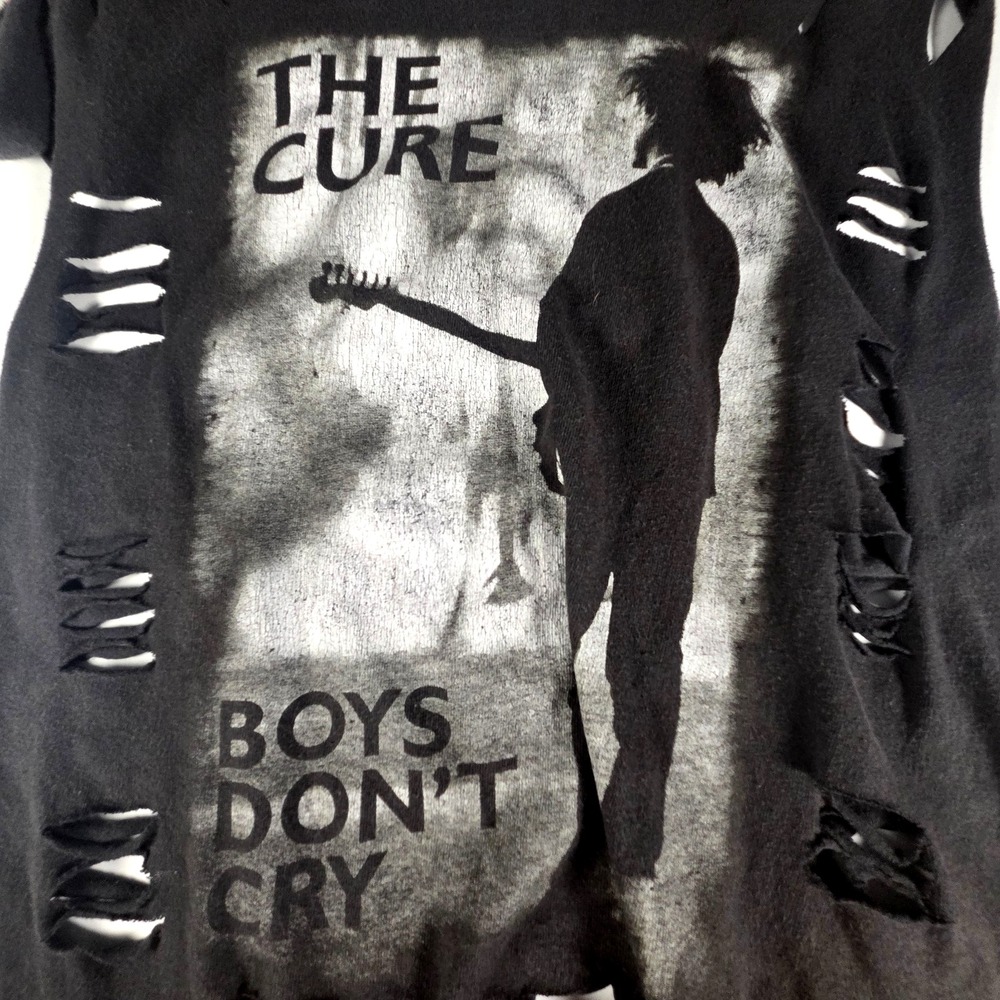 The Cure Boys Don't Cry Shirt Womens L Black Shredded Distressed Goth Punk Tee